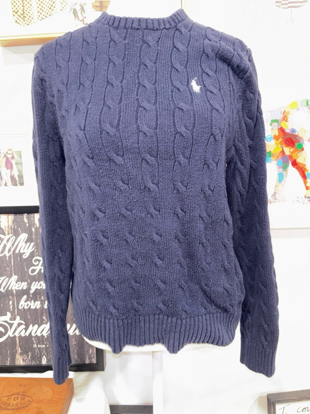 Polo by Ralph Lauren Navy Cable-Knit Crewneck Sweater